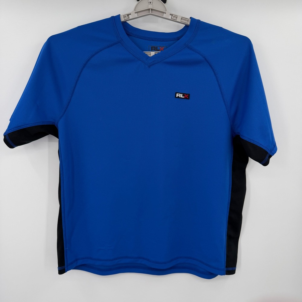 RLX Polo Sport Ralph Lauren Mens Blue V-Neck Performance T-Shirt Large